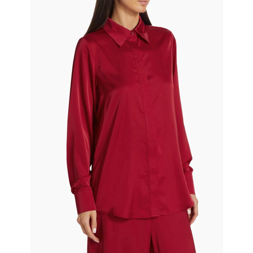 Andrea Iyamah Vana Satin Button-Front Ruby Shirt Size 8